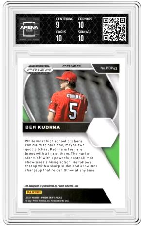 2021 Panini Prizm DP Ben Kudrna #PDP43 Green/Yellow Auto Baseball Arena Club 9.5