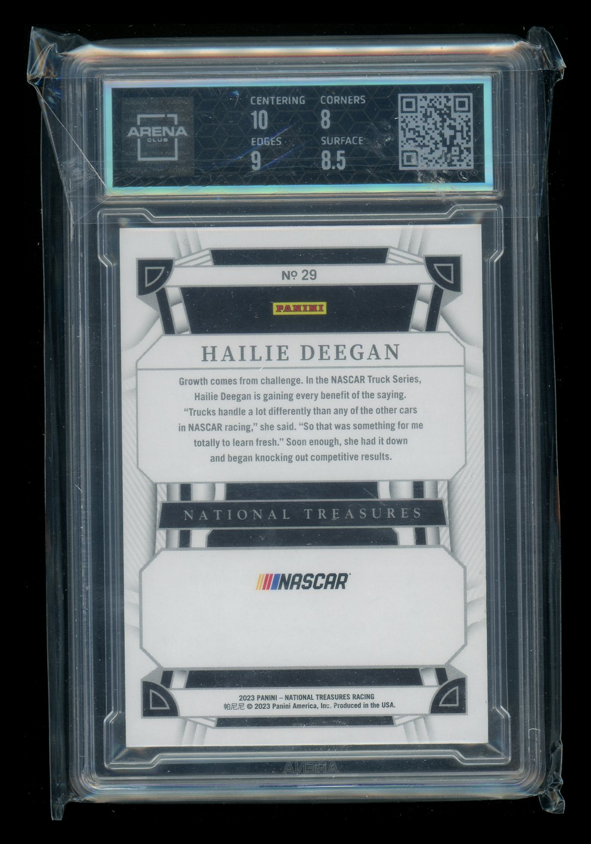 2023 Panini National Treasures Midnight Hailie Deegan #29 01/20 Arena Club 8.5