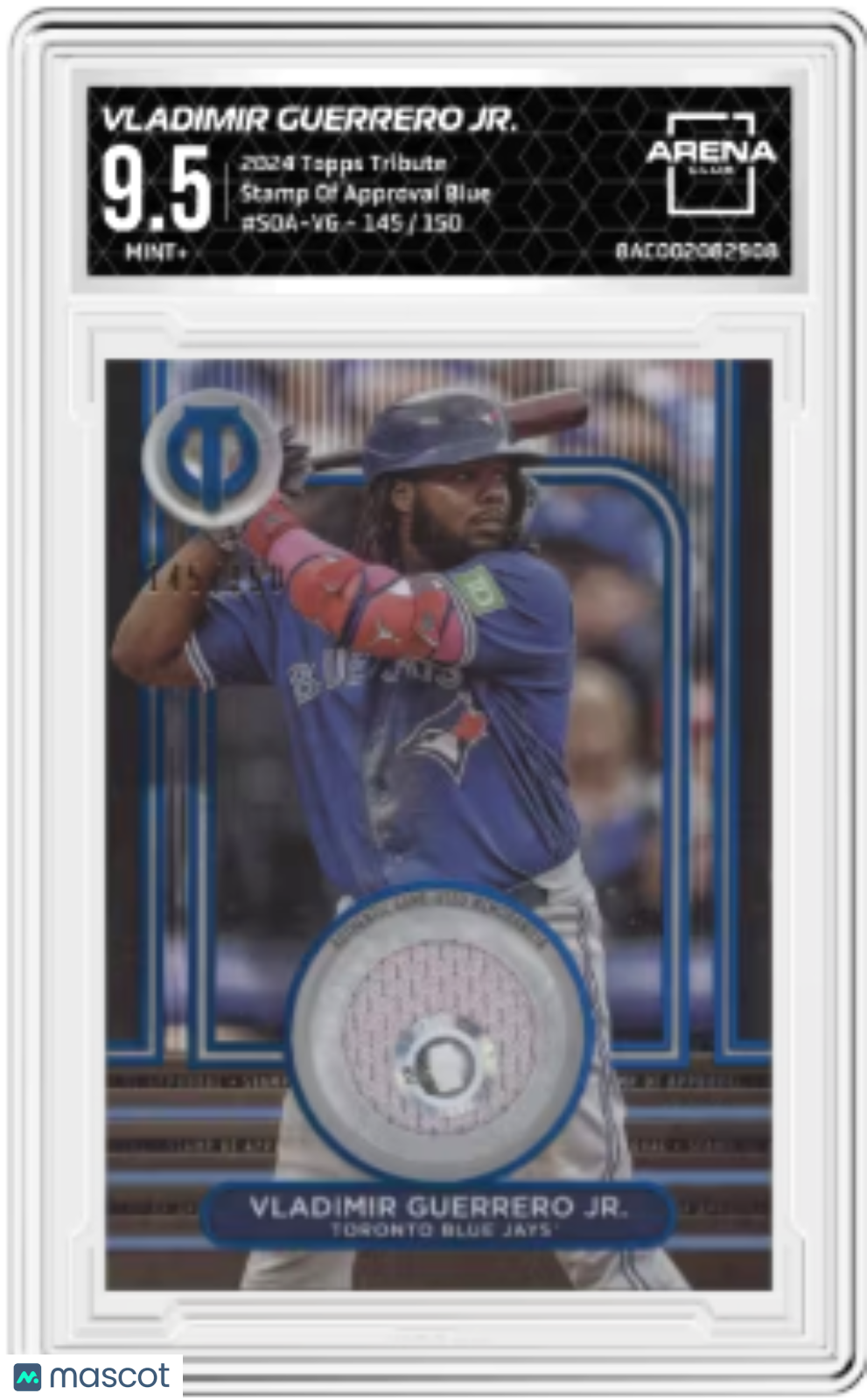 2024 Topps Tribute Vladimir Guerrero Jr. Stamp of Approval Blue 145/150 AC 9.5