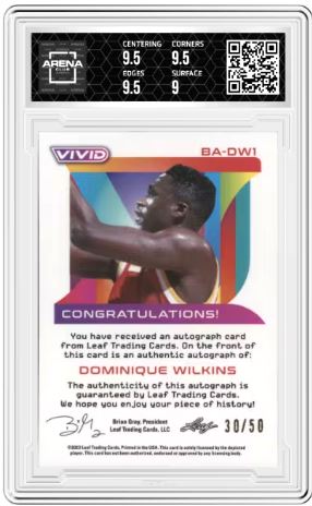 2022-23 Leaf Vivid Dominique Wilkins #BA-DW1 Auto 30/50 Arena Club 9.5