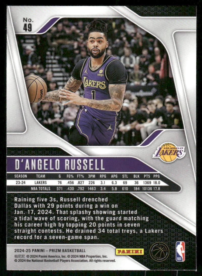 2024-25 Panini Prizm Basketball D'Angelo Russell #49 Basketball