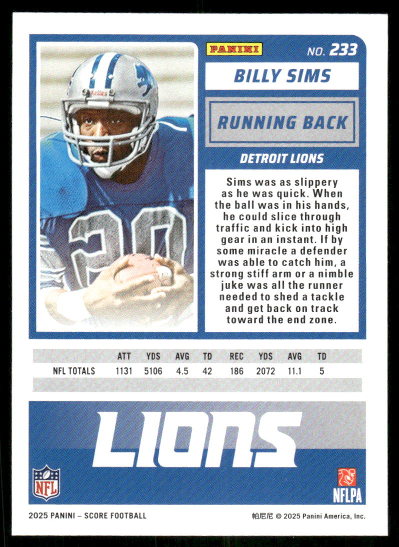 2025 Score A Treat Billy Sims #233 Football