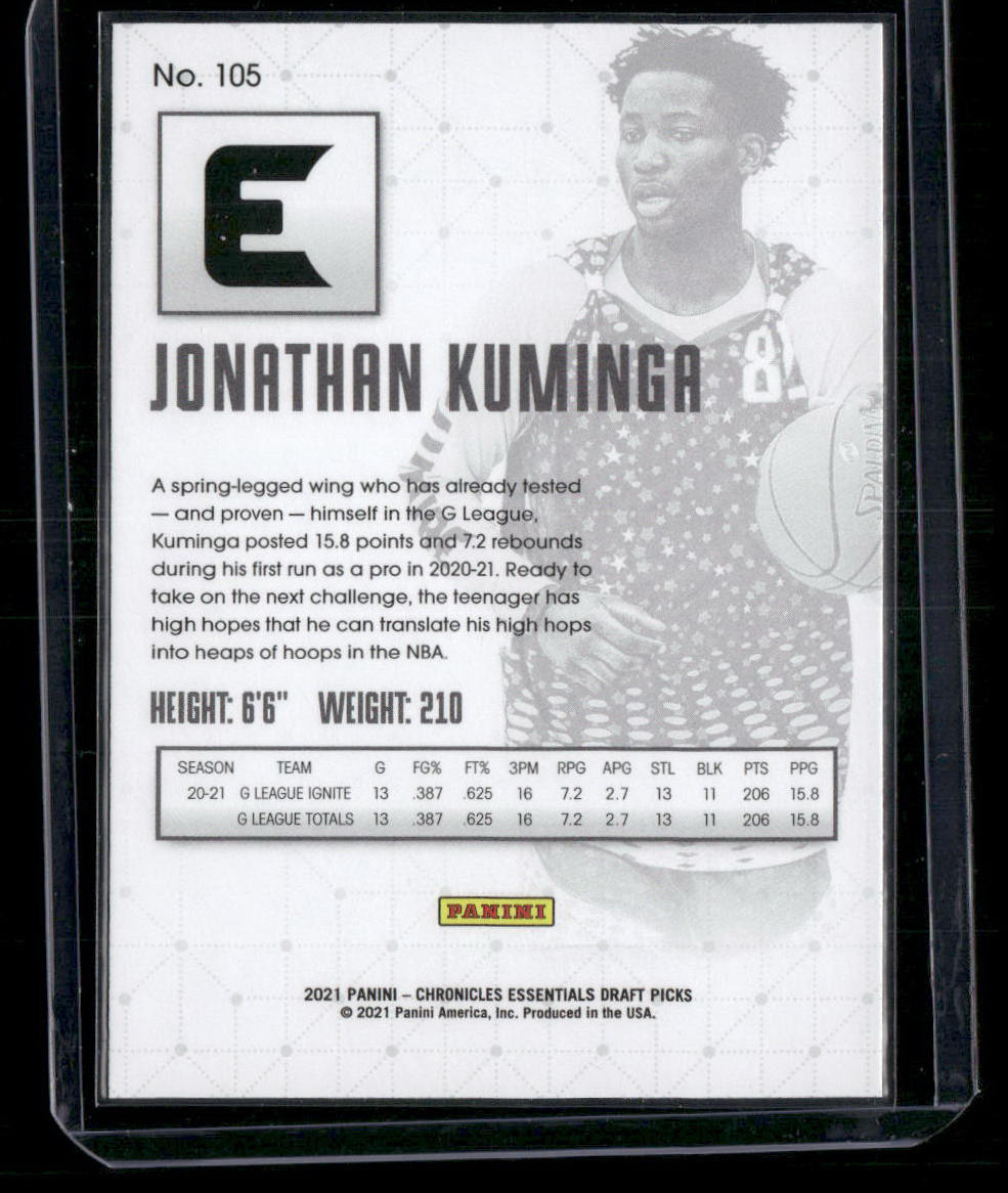 2021 Panini Chronicles Draft Picks Jonathan Kuminga #105 Essentials Basketball