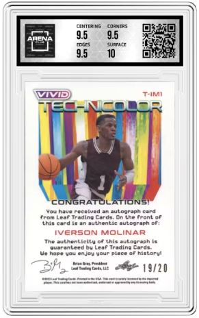 2022-23 Leaf Vivid Iverson Molinar #T-IM1 Technicolor Auto Black 19/20  AC 10