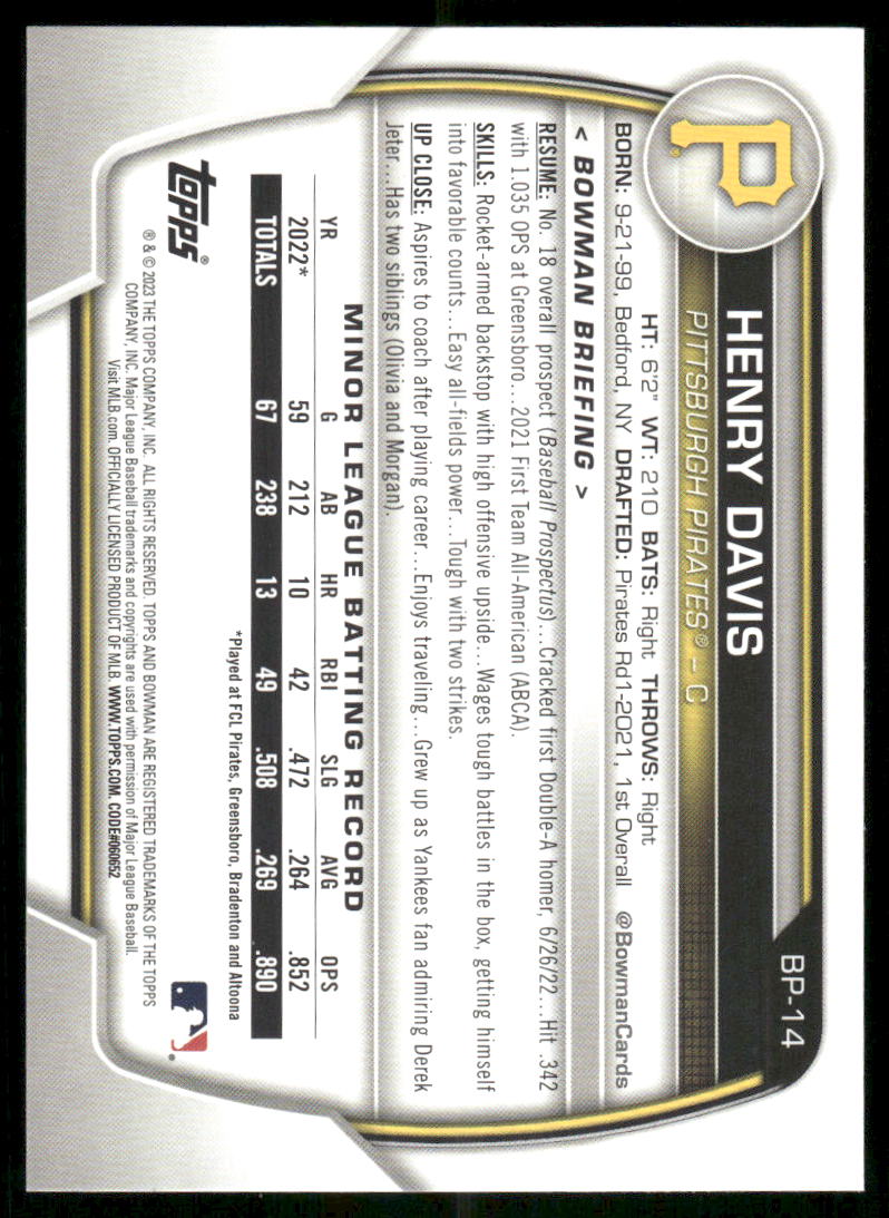 2023 Bowman Henry Davis #BP-14 Baseball
