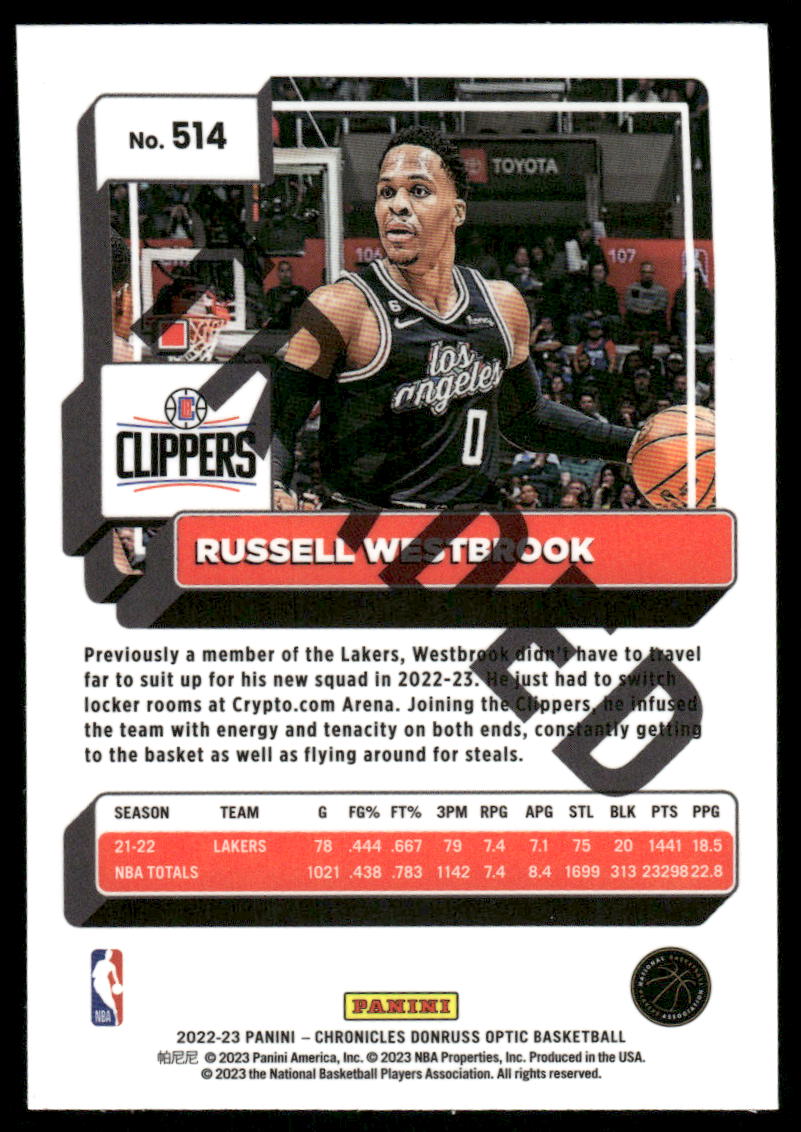 2022-23 Panini Donruss Optic Russell Westbrook #514 Basketball