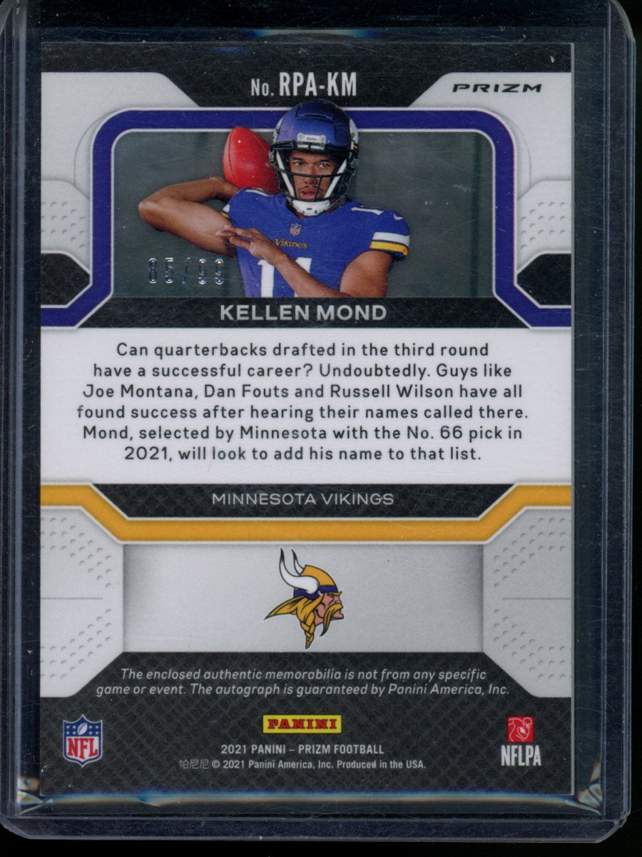 2021 Panini Prizm Kellen Mond #RPA-KM Auto 85/99 RC Patch Football