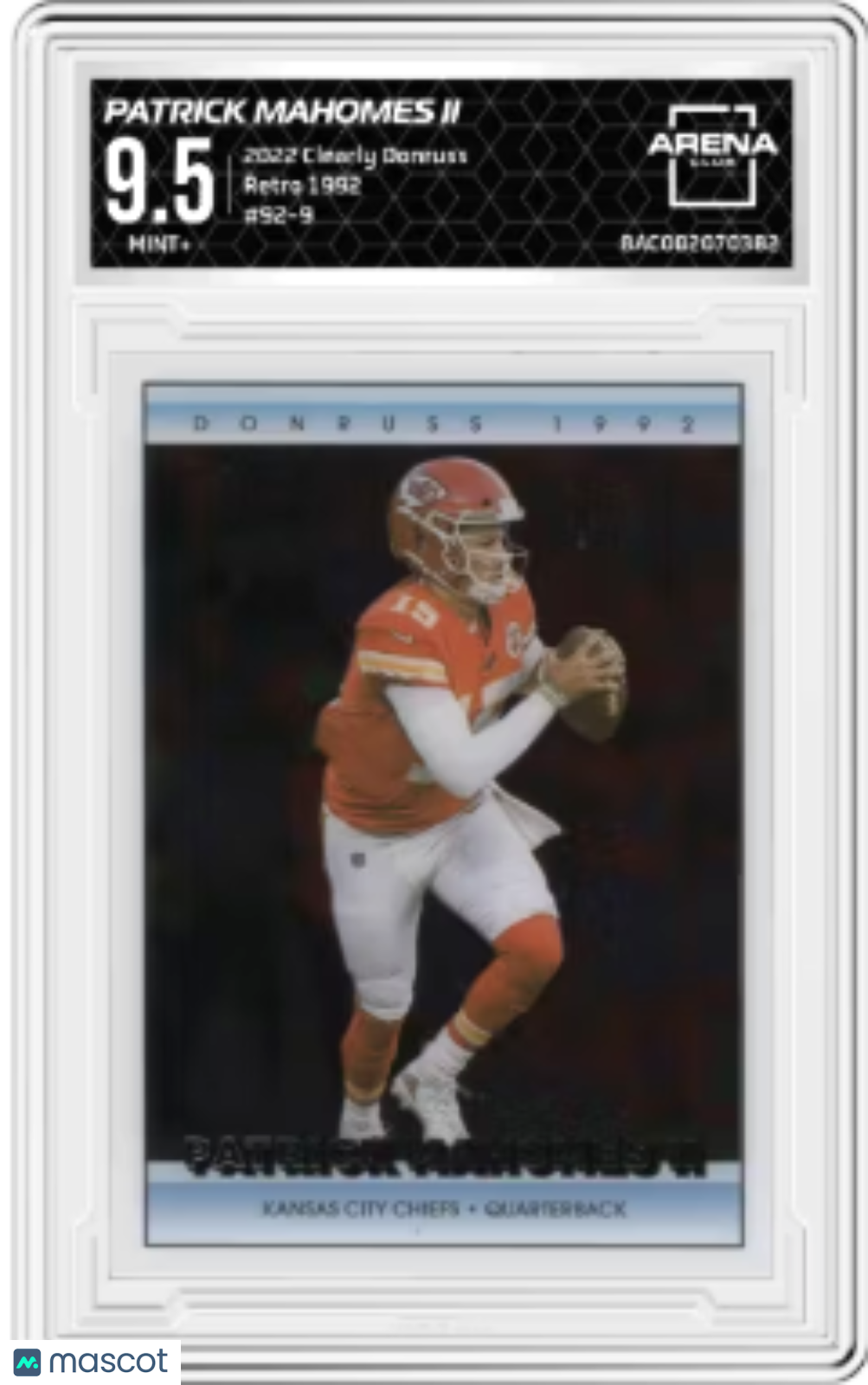 2022 Panini Clearly Donruss Retro Patrick Mahomes II #92-9 Football Arena Club 9.5