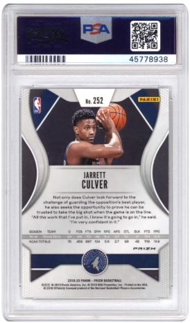 2019 Panini Prizm Jarrett Culver #252 Silver Basketball PSA 9