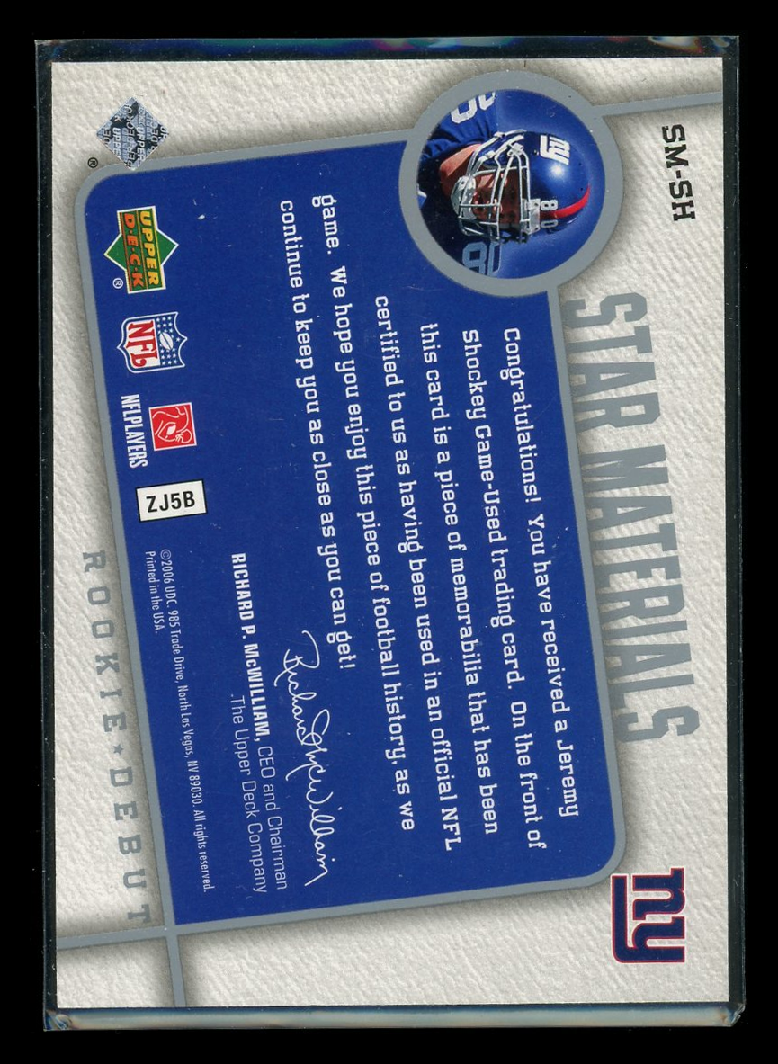 2006 Upper Deck Star Materials Rookie Debut Jeremy Shockey #SM-JSH Game Used