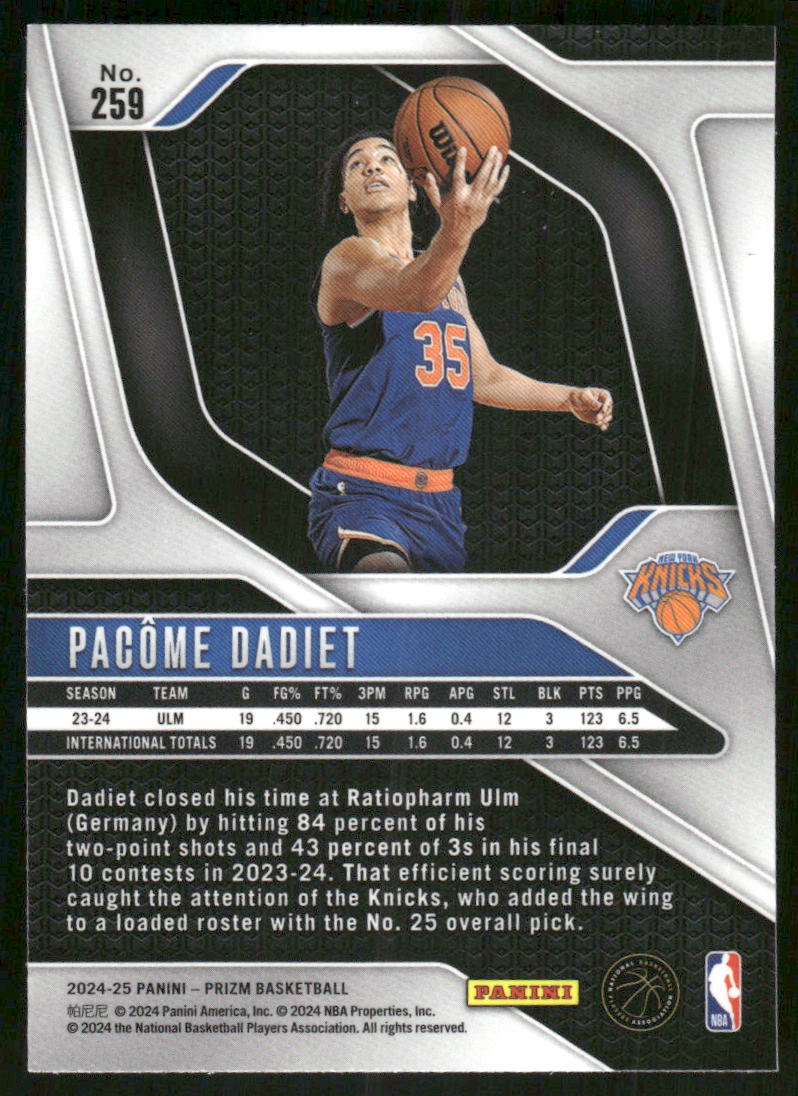 2024-25 Panini Prizm Pacôme Dadiet #259 RC Basketball