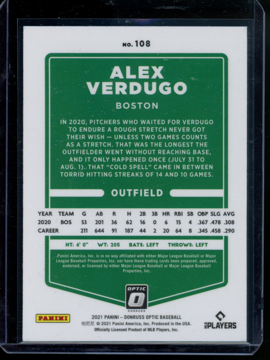 2021 Panini Donruss Optic Alex Verdugo #108 Baseball