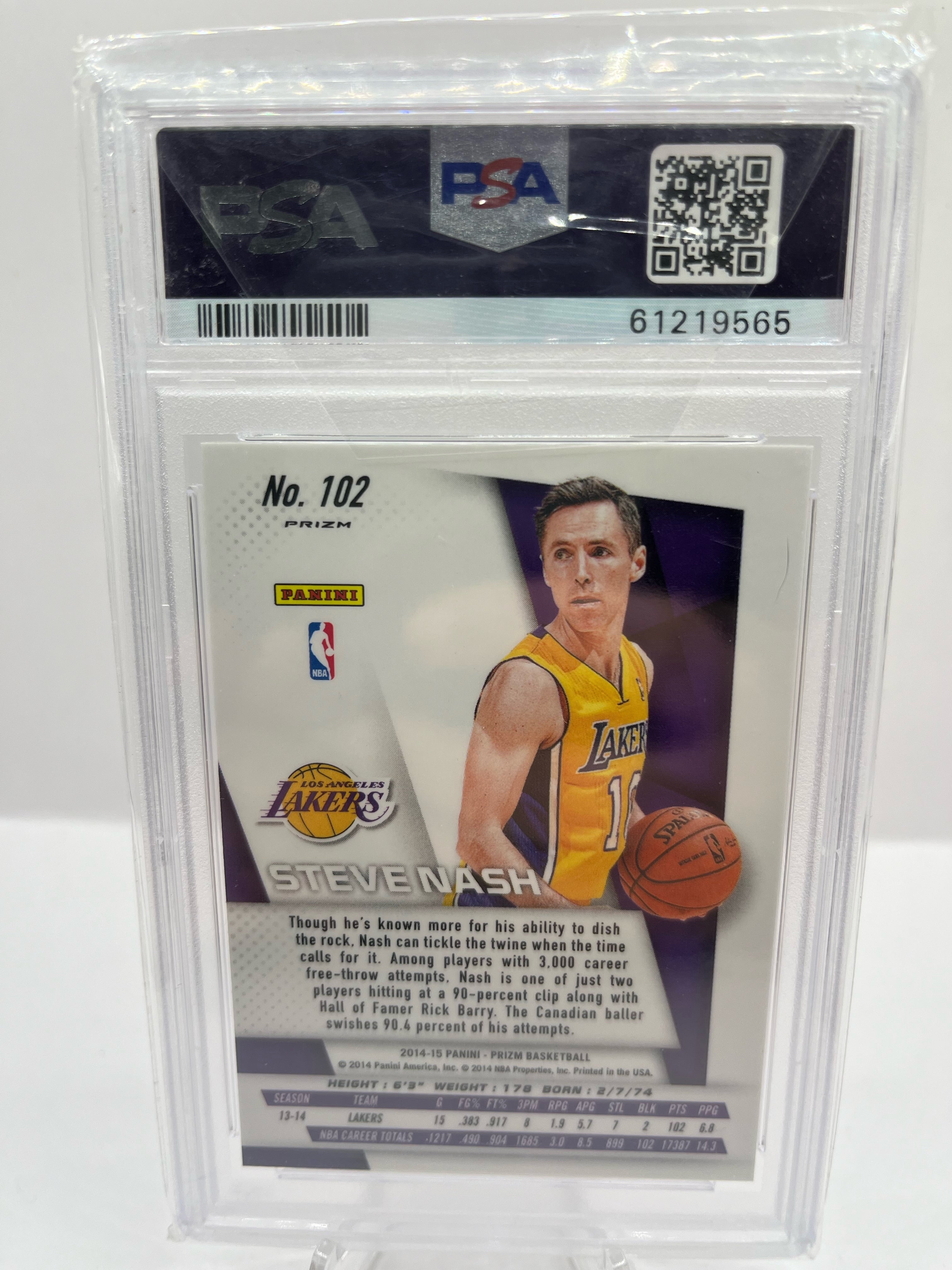 2014 Panini Prizm Steve Nash #102 Yellow & Red Mosaic Prizm Basketball PSA 10