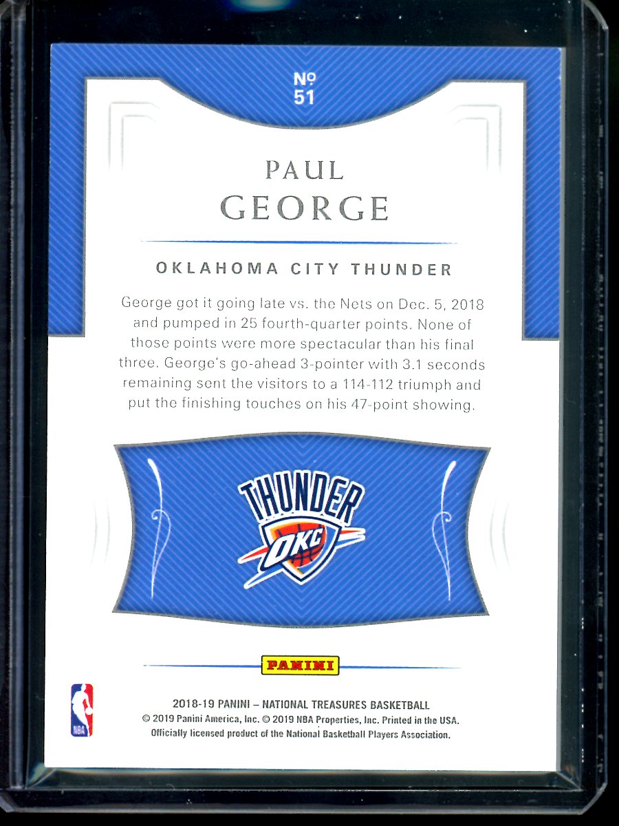 2018-19 Panini National Treasures Paul George #51 75/99 Basketball