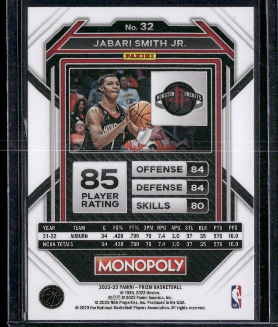 2022 Panini Prizm Monopoly Jabari Smith Jr. #32 RC Basketball