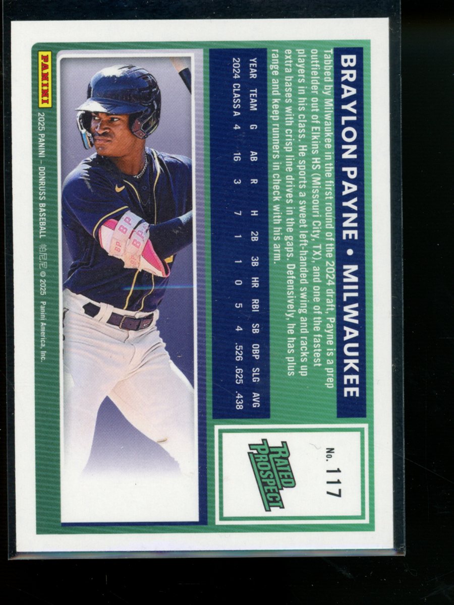 2025 Donruss Rated Prospect Braylon Payne #117 Orange Rated Prospect 061/299
