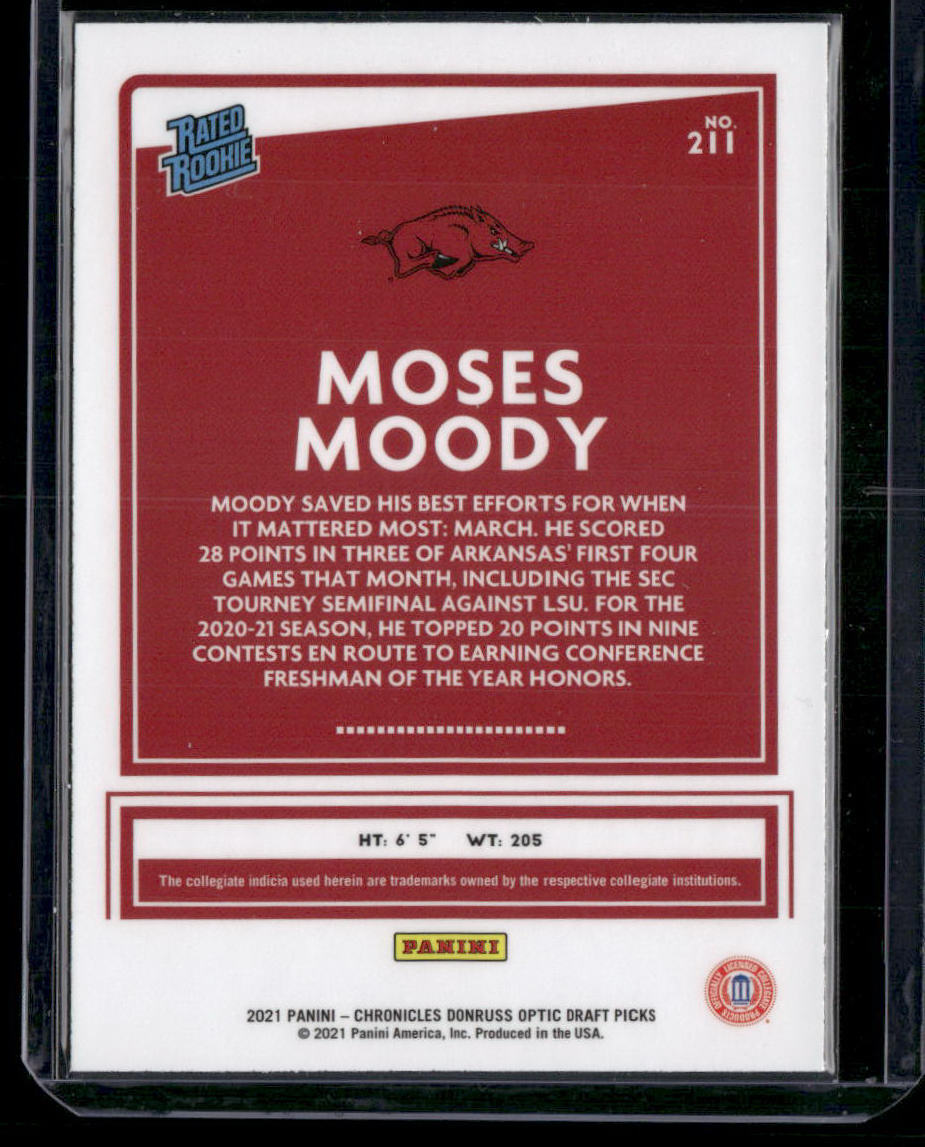 2021 Panini Chronicles Optic Draft Picks Moses Moody #211 Rated Rookie