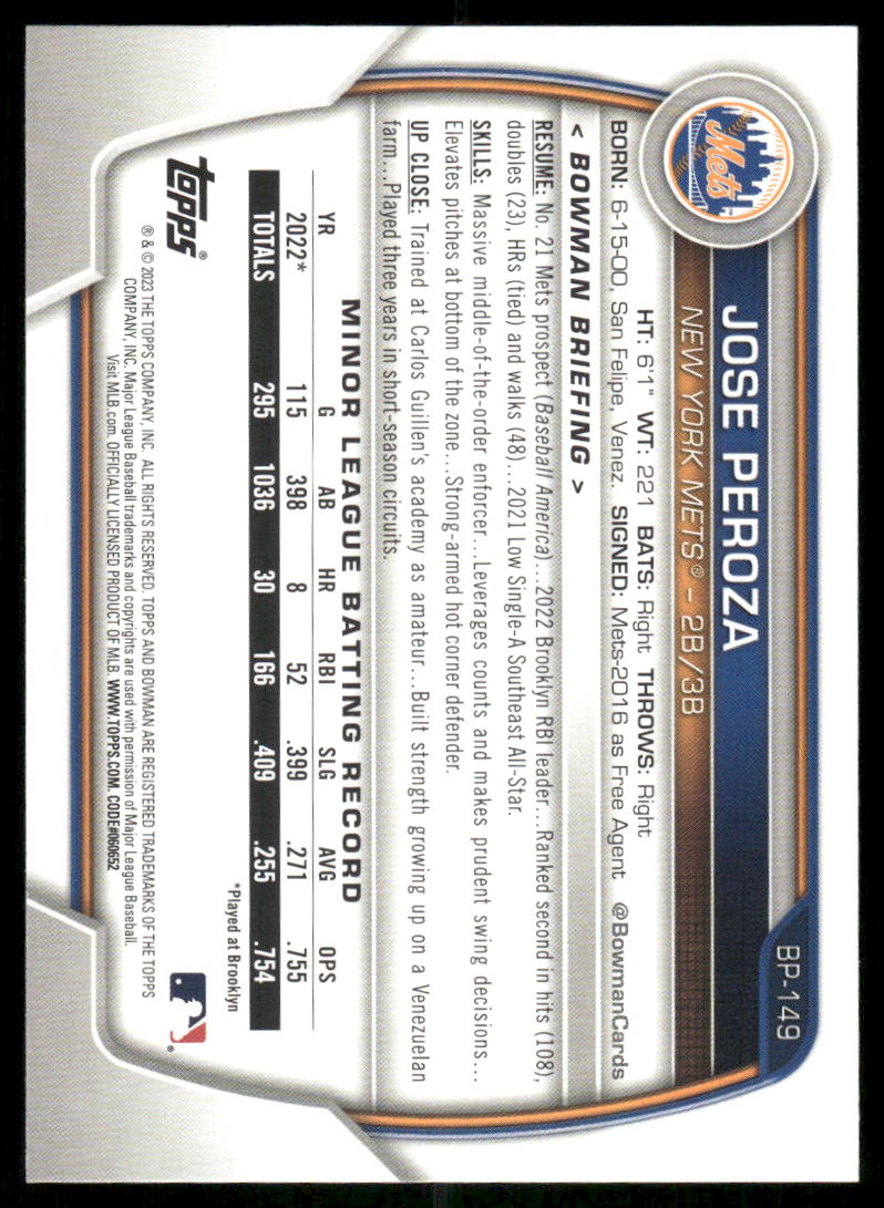 2023 Bowman 1st Jose Peroza #BP-149 Baseball