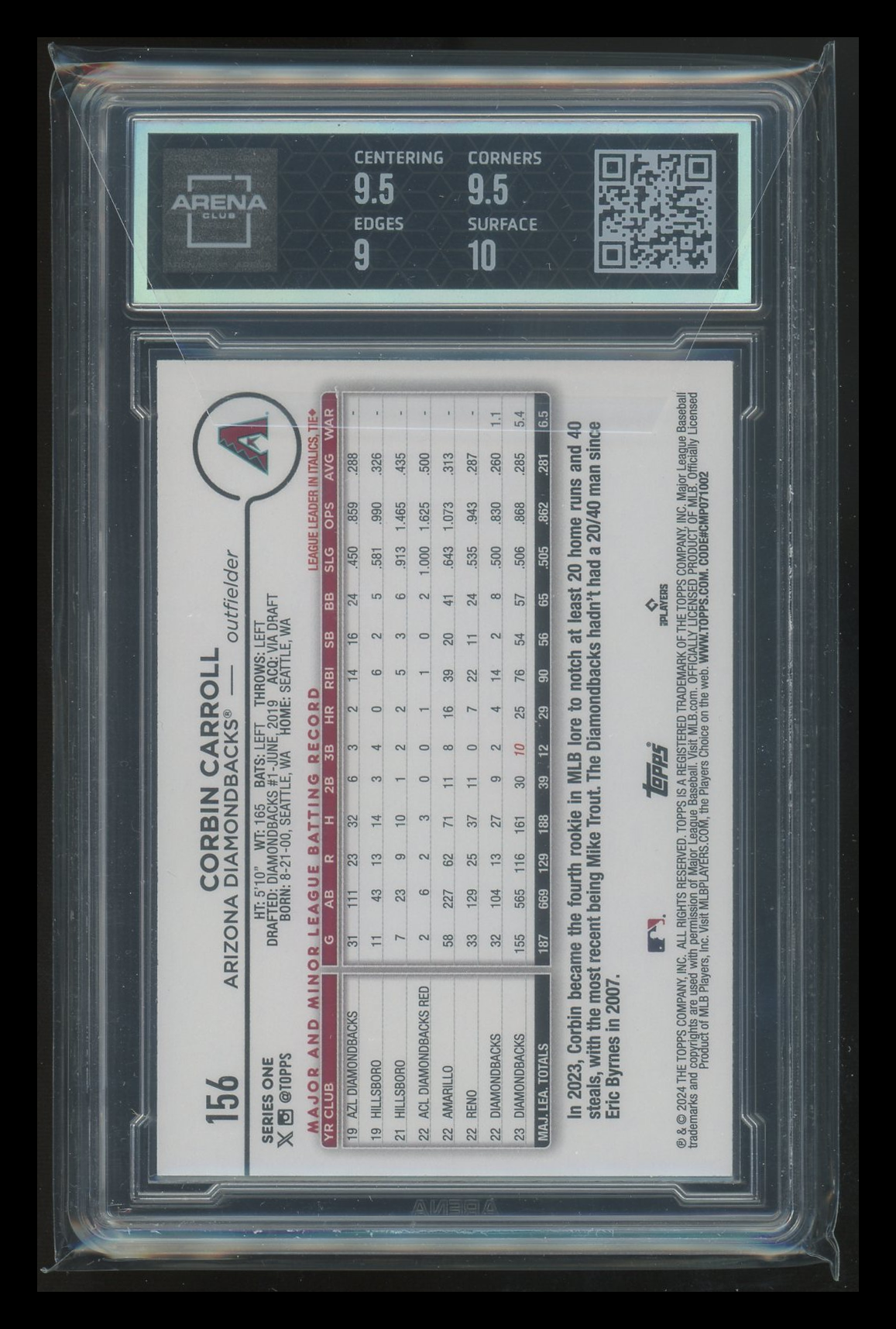 2024 Topps Corbin Carroll #156 Baseball Arena Club 9.5