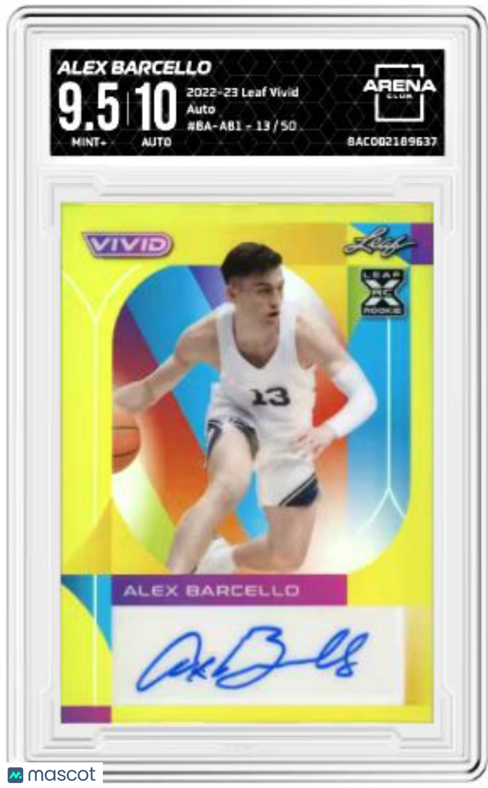 2022-23 Leaf Vivid Alex Barcello #BA-AB1 Auto 13/50 Basketball Arena Club 9.5