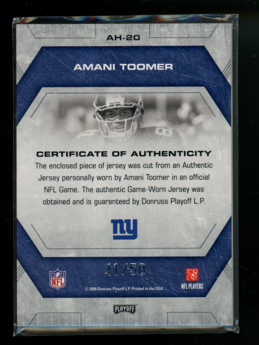 2008 Donruss Playoff Absolute Mem Amani Toomer #AH-20 Game-Worn Jersey 41/50