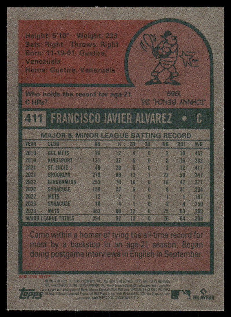 2024 Topps Heritage Francisco Alvarez #411 Baseball
