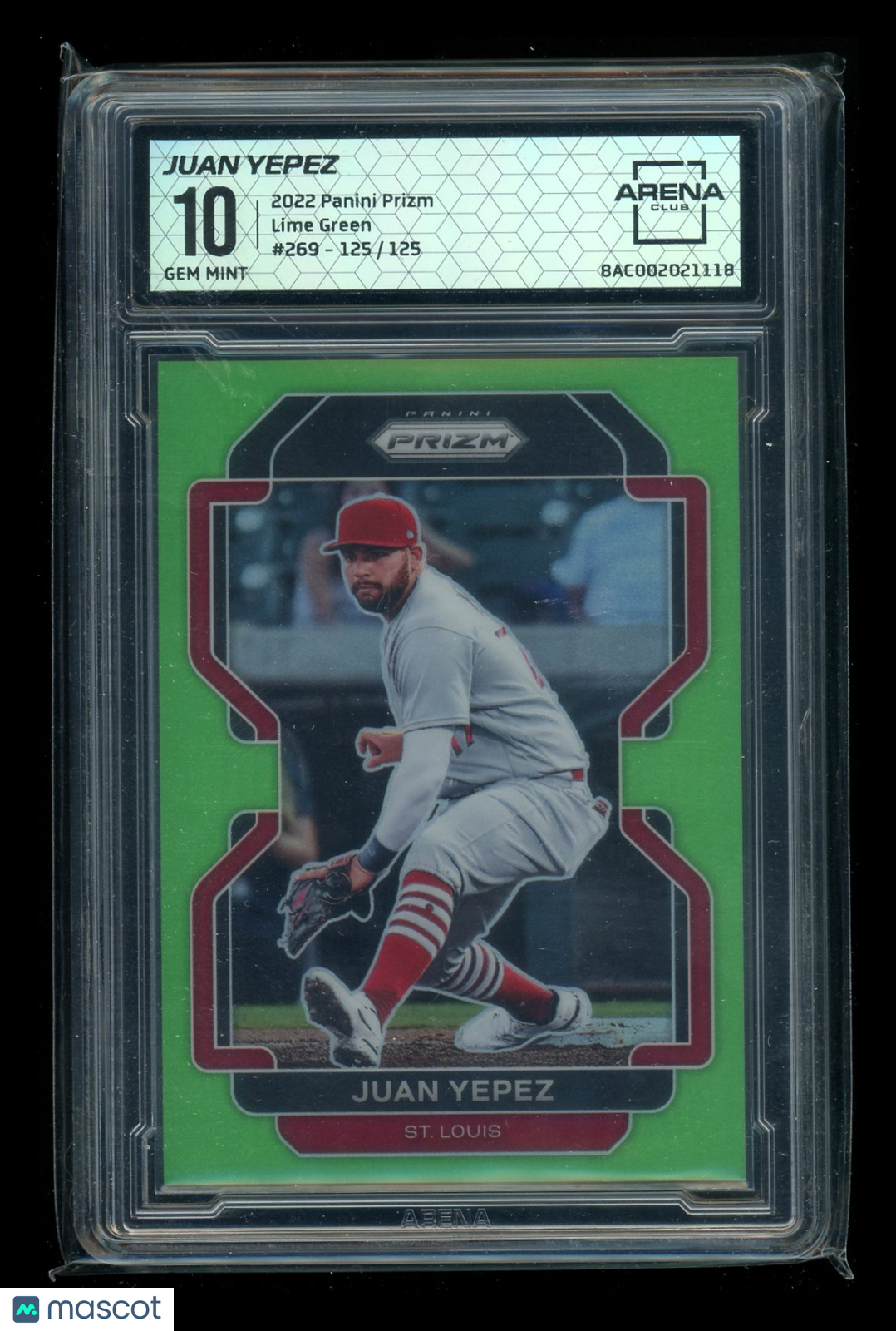 2022 Panini Prizm Lime Green Juan Yepez #269 125/125 Baseball Arena Club 10