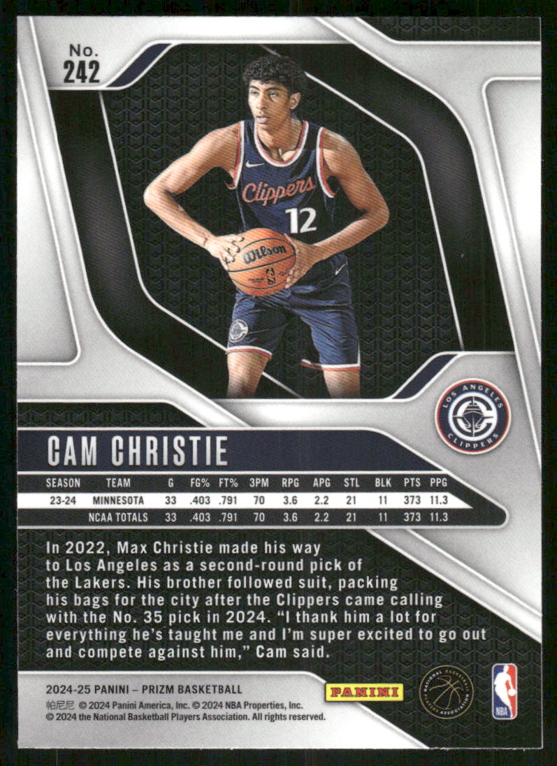 2024-25 Panini Prizm Basketball Cam Christie #242 RC Basketball