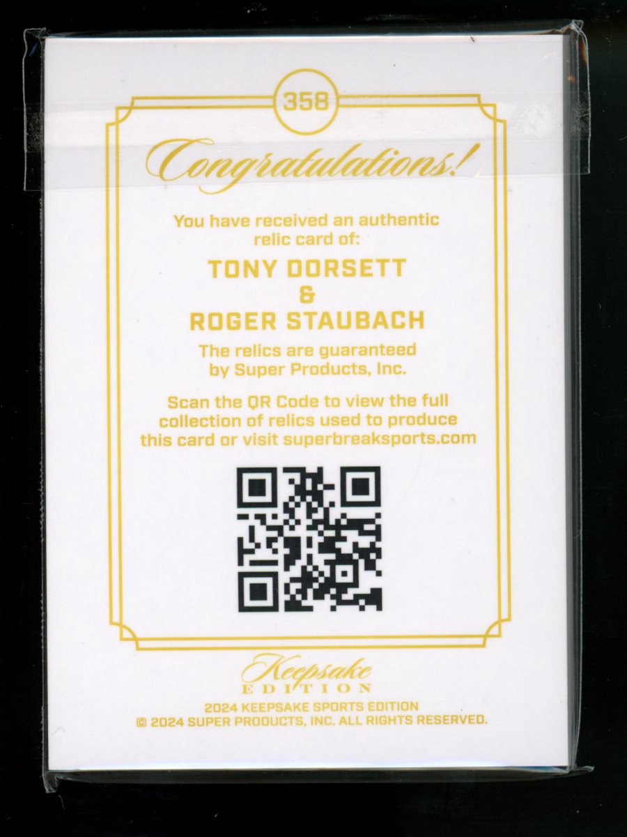 2024 Keepsake Tony Dorsett Roger Staubach #358 18/99 Dual Gem Relics 18/99