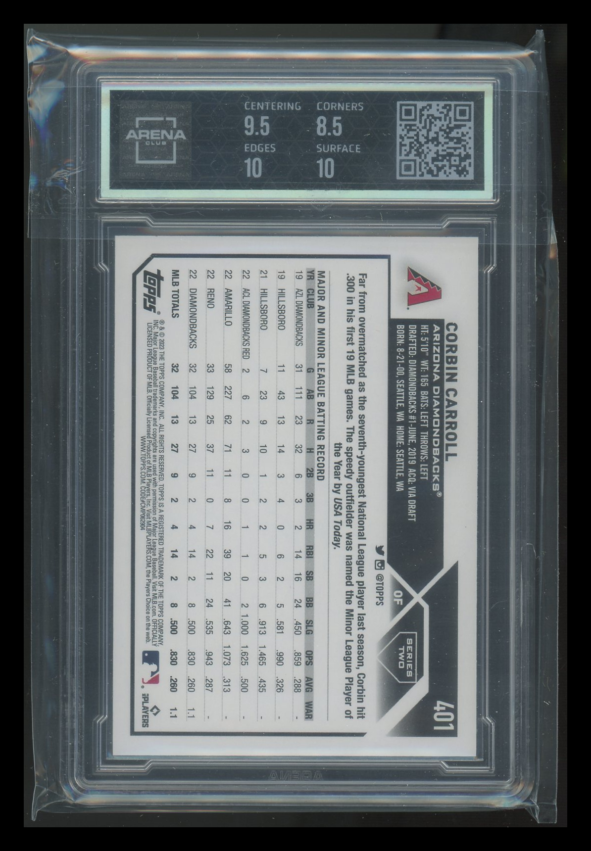 2023 Topps Corbin Carroll #401 RC Baseball Arena Club 9
