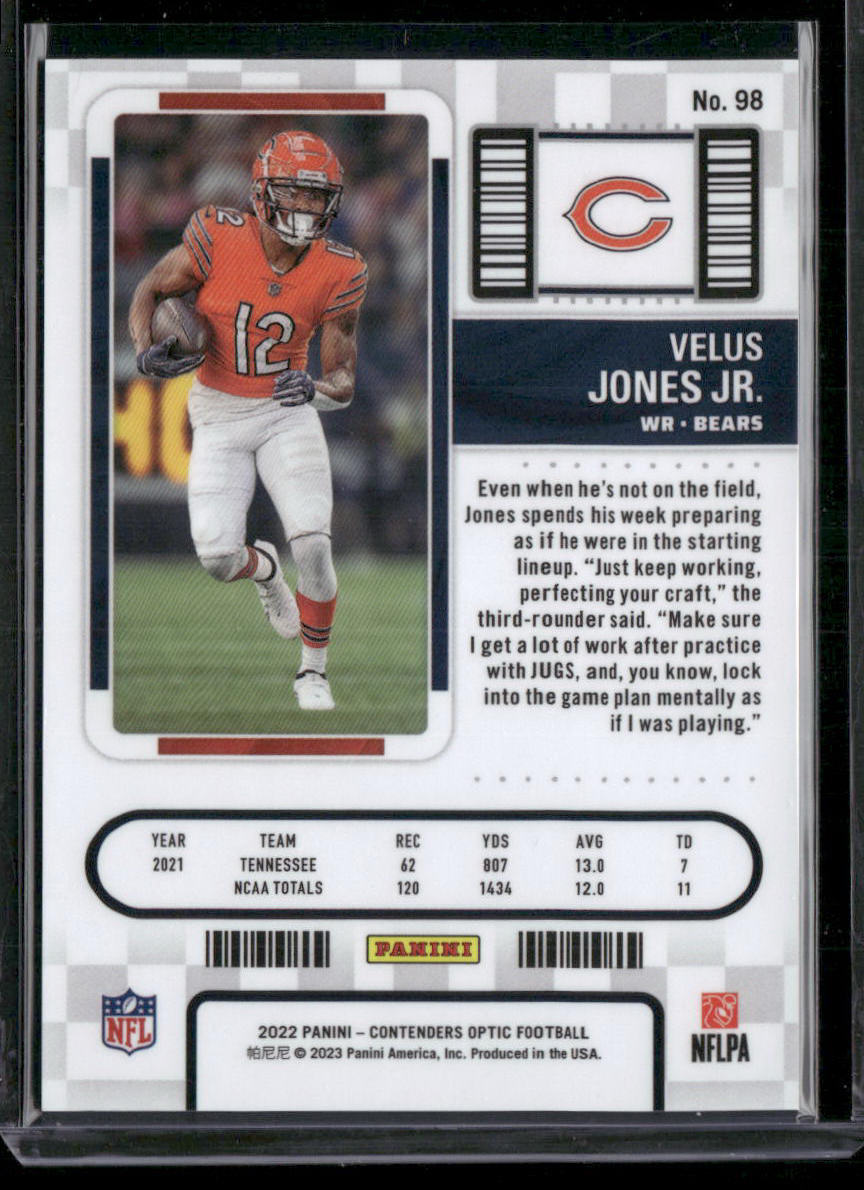 2022 Panini Contenders Optic Velus Jones Jr. #98 Rookie Ticket RC Football