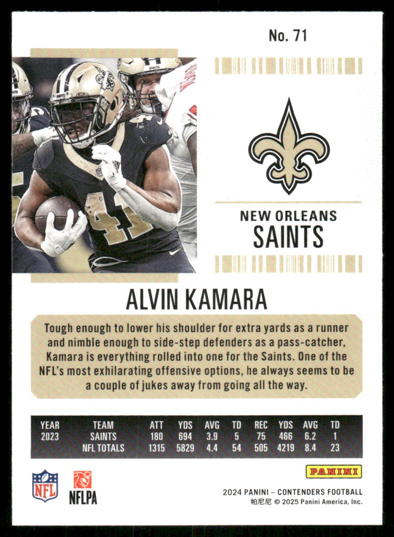 2024 Panini Contenders Football Alvin Kamara #71 Football