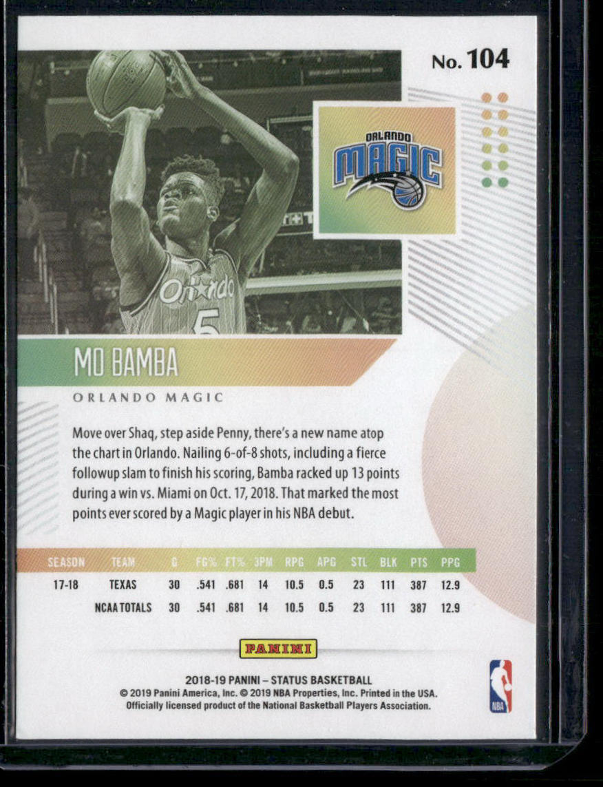 2018-19 Panini Status Basketball Mo Bamba #104 RC Basketball