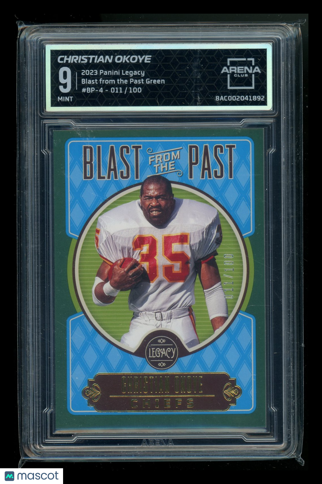 2023 Panini Legacy Blast from the Past Green Christian Okoye #BP-4 011/100 AC 9