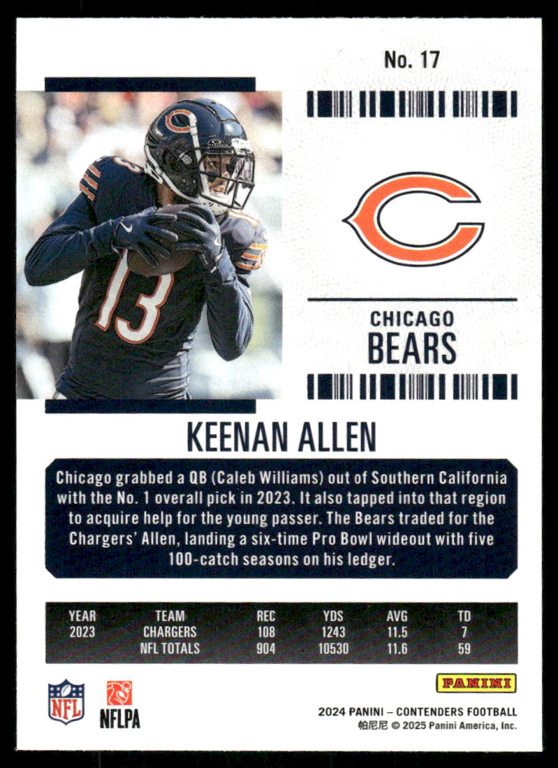 2025 Panini Contenders Football Keenan Allen #17 Football