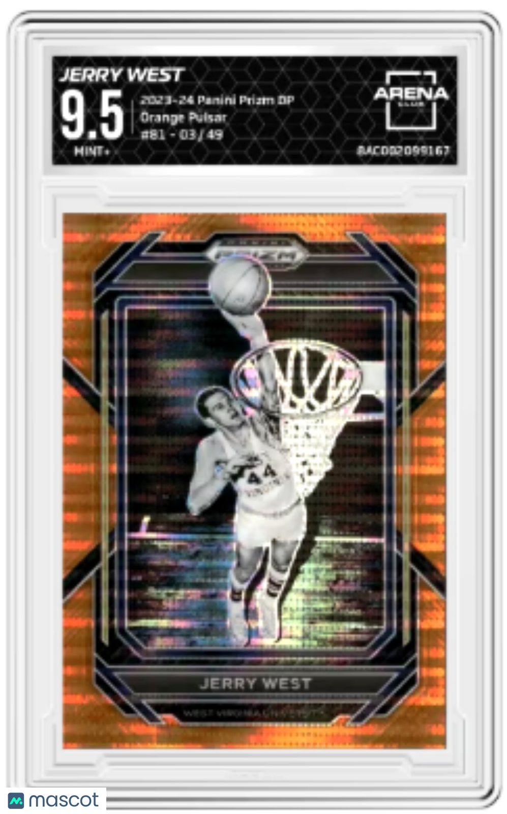 2023-24 Panini Prizm Orange Pulsar Jerry West #81 03/49 Basketball Arena Club 9.5