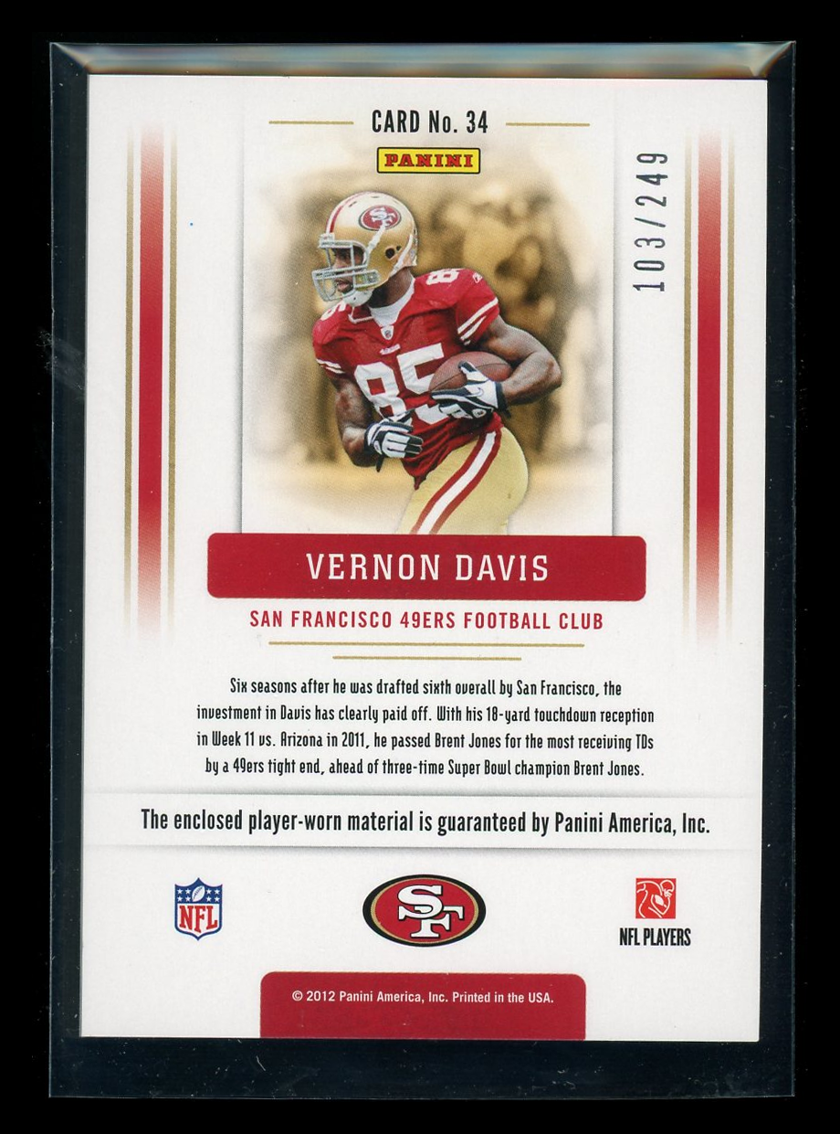 2012 Panini Prestige Team Foundations Vernon Davis #34 Player-worn 103/249