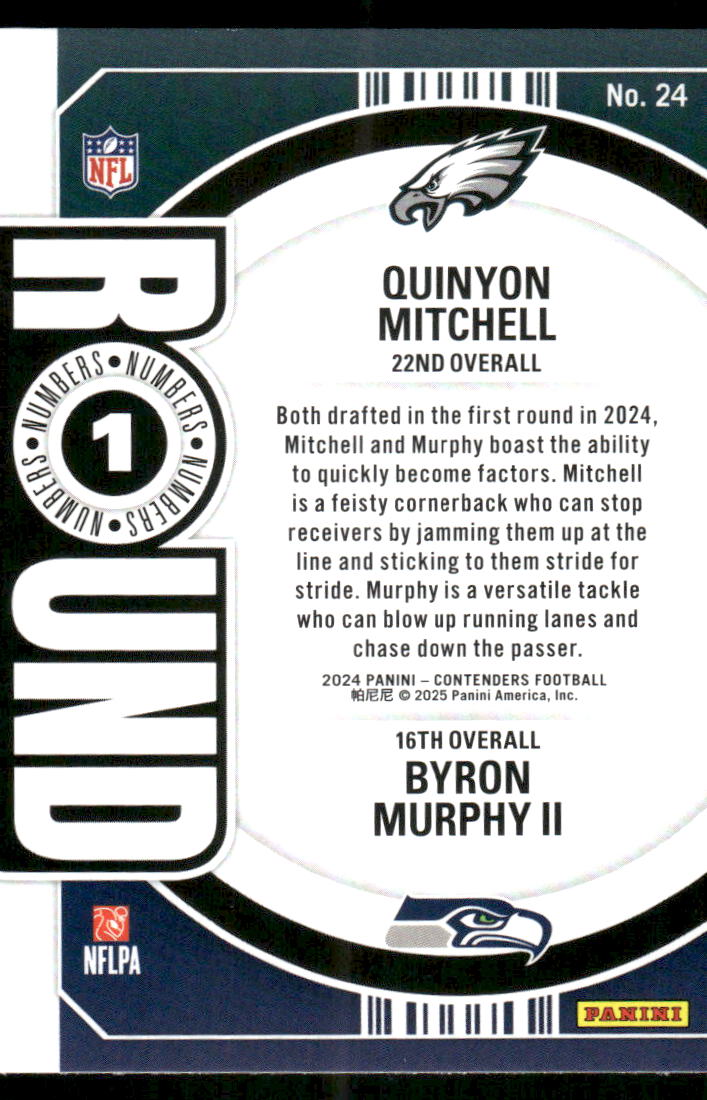 2024 Panini Contenders Football Quinyon Mitchell Byron Murphy II #24 RC Football