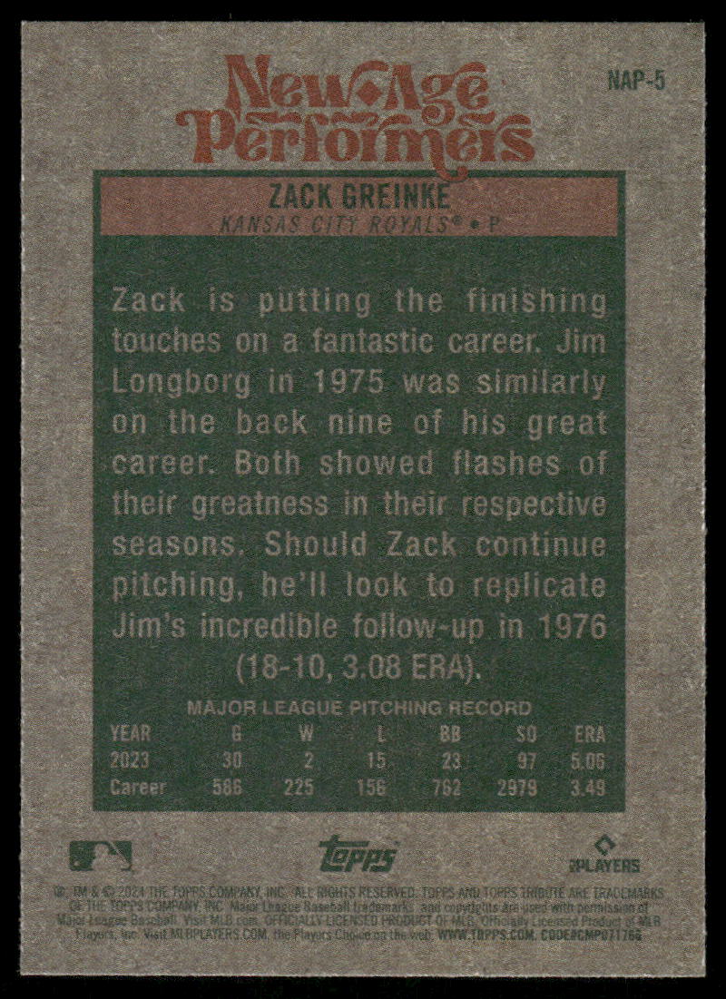 2024 Topps Heritage Zack Greinke #NAP-5 Baseball
