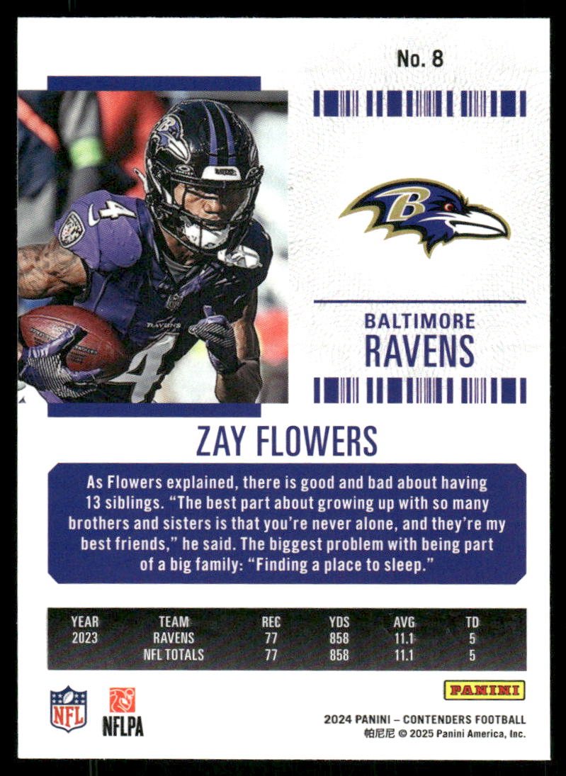 2025 Panini Contenders Football Zay Flowers #8 Football