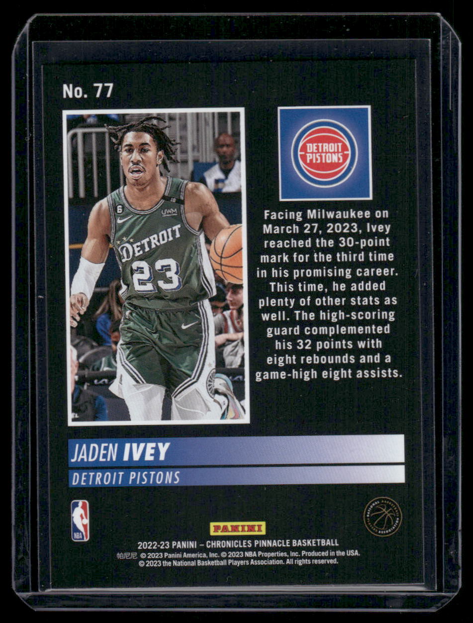 2022-23 Panini Chronicles Pinnacle Jaden Ivey #77 RC Basketball