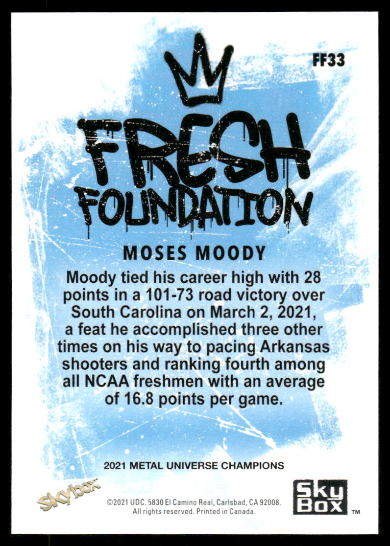 2021 SkyBox Metal Universe Champions Fresh Foundation Moses Moody #FF33