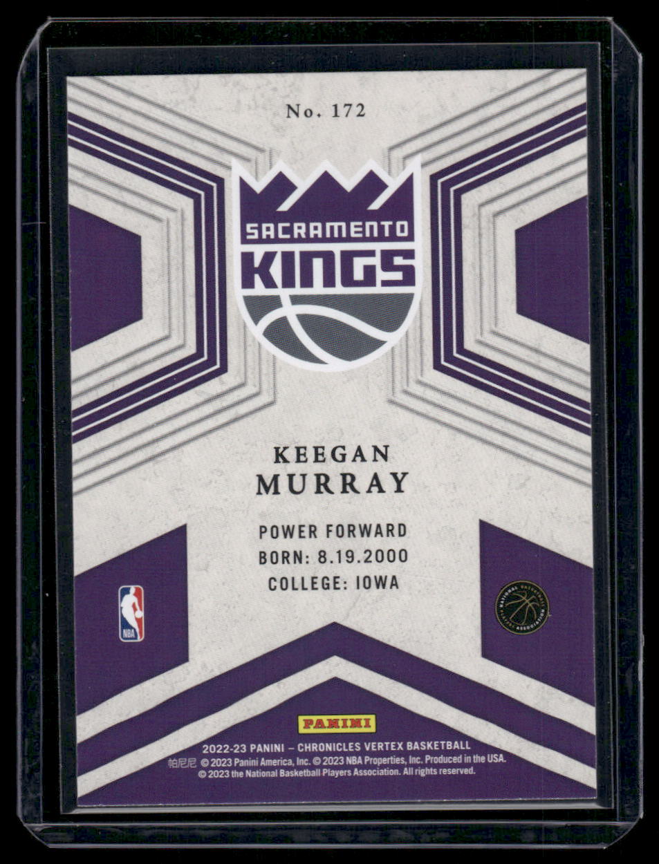 2022-23 Panini Chronicles Vertex Keegan Murray #172 RC Basketball