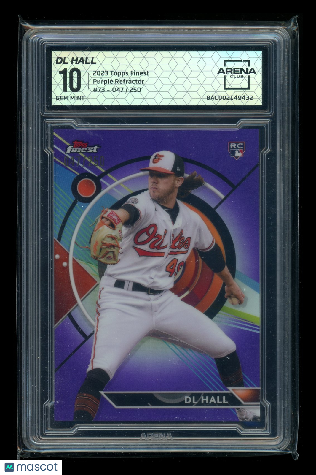 2023 Topps Finest DL Hall #73 Purple Refractor 047/250 RC Baseball Arena Club 10