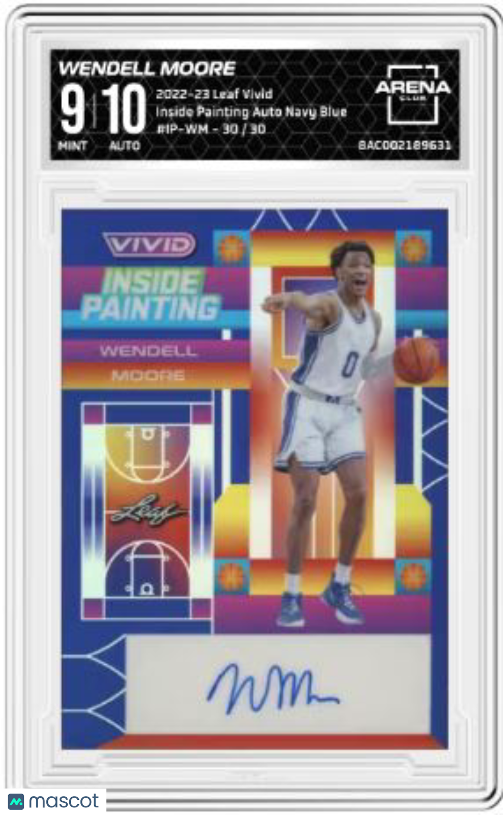 2022-23 Leaf Vivid Wendell Moore #30/30 Inside Painting Auto Navy Blue AC 9