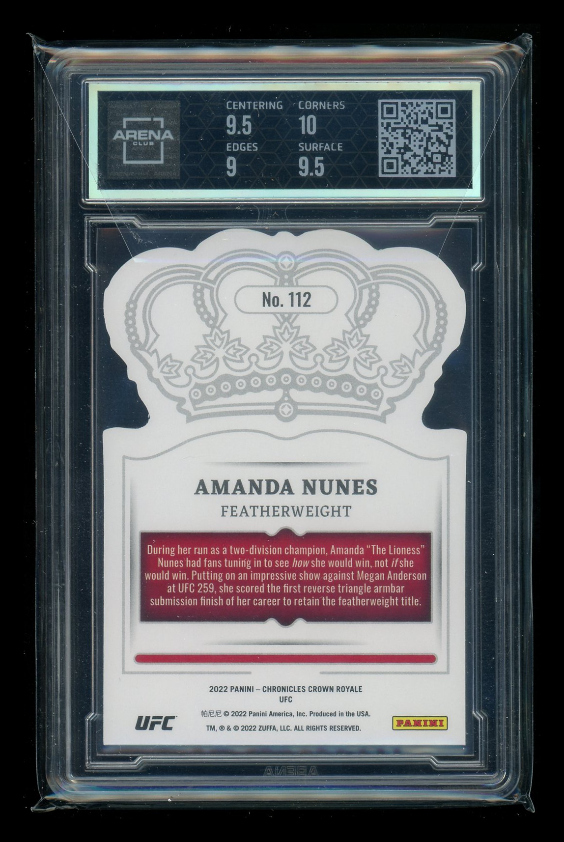 2022 Panini Chronicles UFC Crown Royale Amanda Nunes #112  Arena Club 9.5