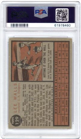 1962 Topps Lee Walls-Face Left #129 Pinstripes Green Tint Baseball PSA 4