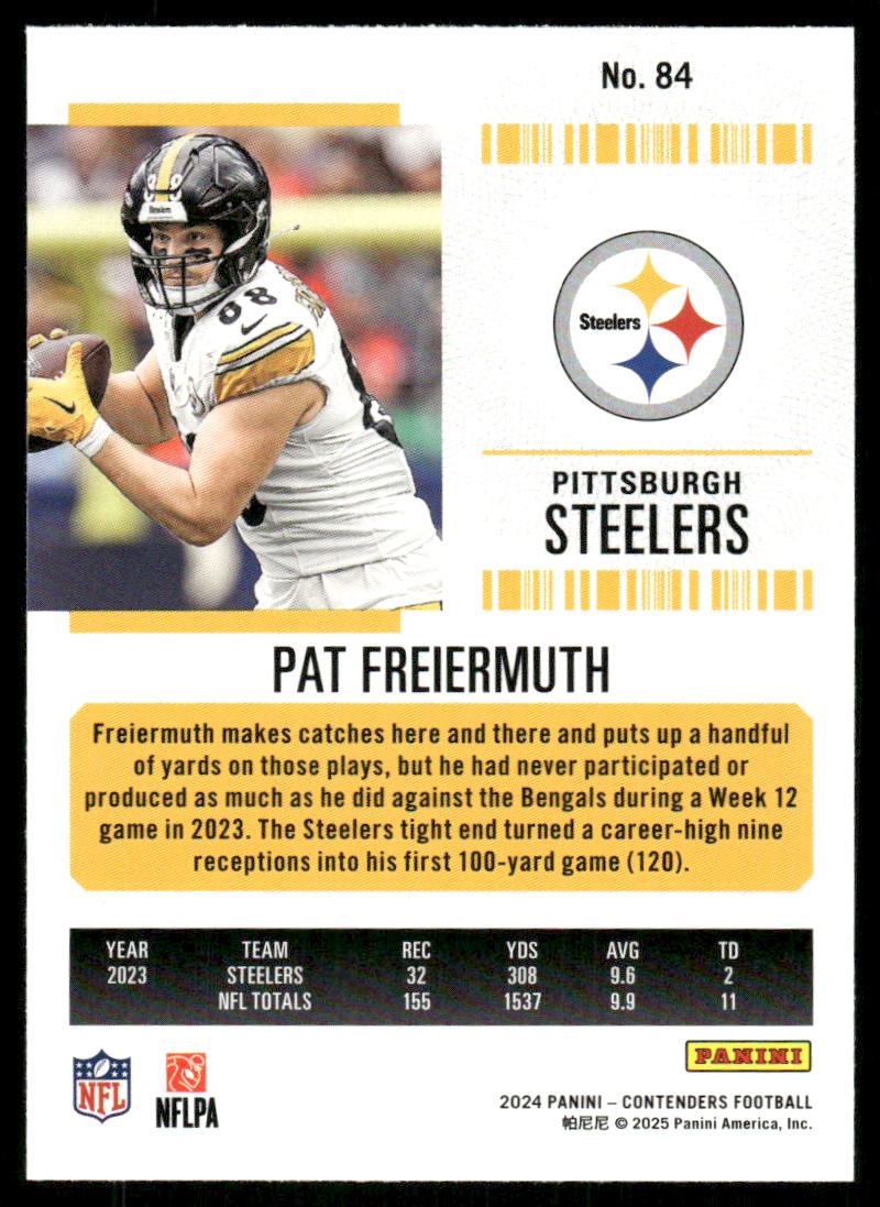 2025 Panini Contenders Football Pat Freiermuth #No. 84 Football