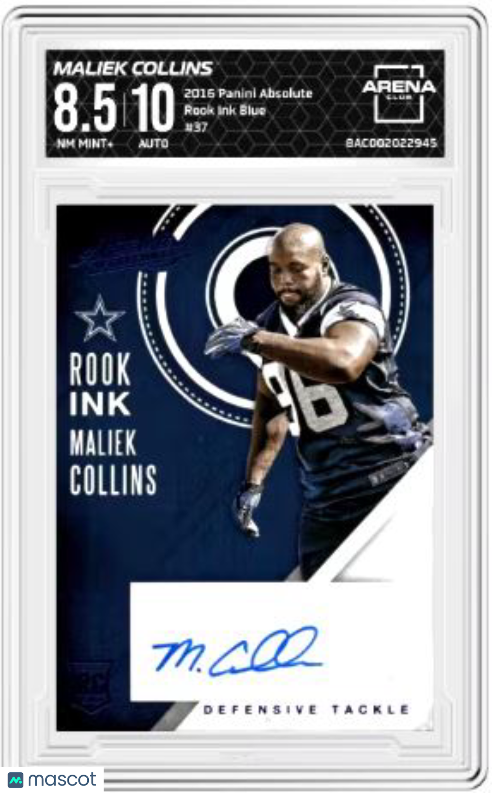 2016 Panini Absolute Maliek Collins #37 Rook Ink Silver Football AC 8.5/10