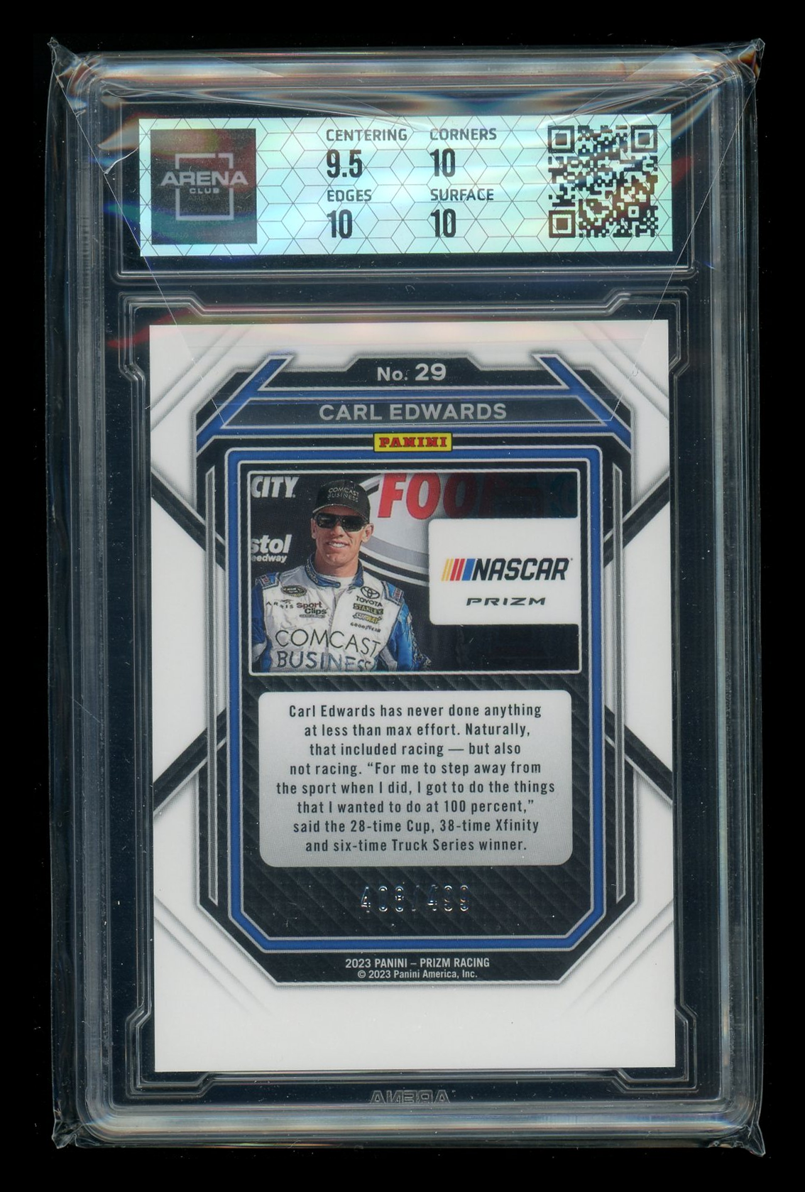 2023 Panini Prizm Blue Prizm Carl Edwards #29 408/499 Racing Arena Club 10